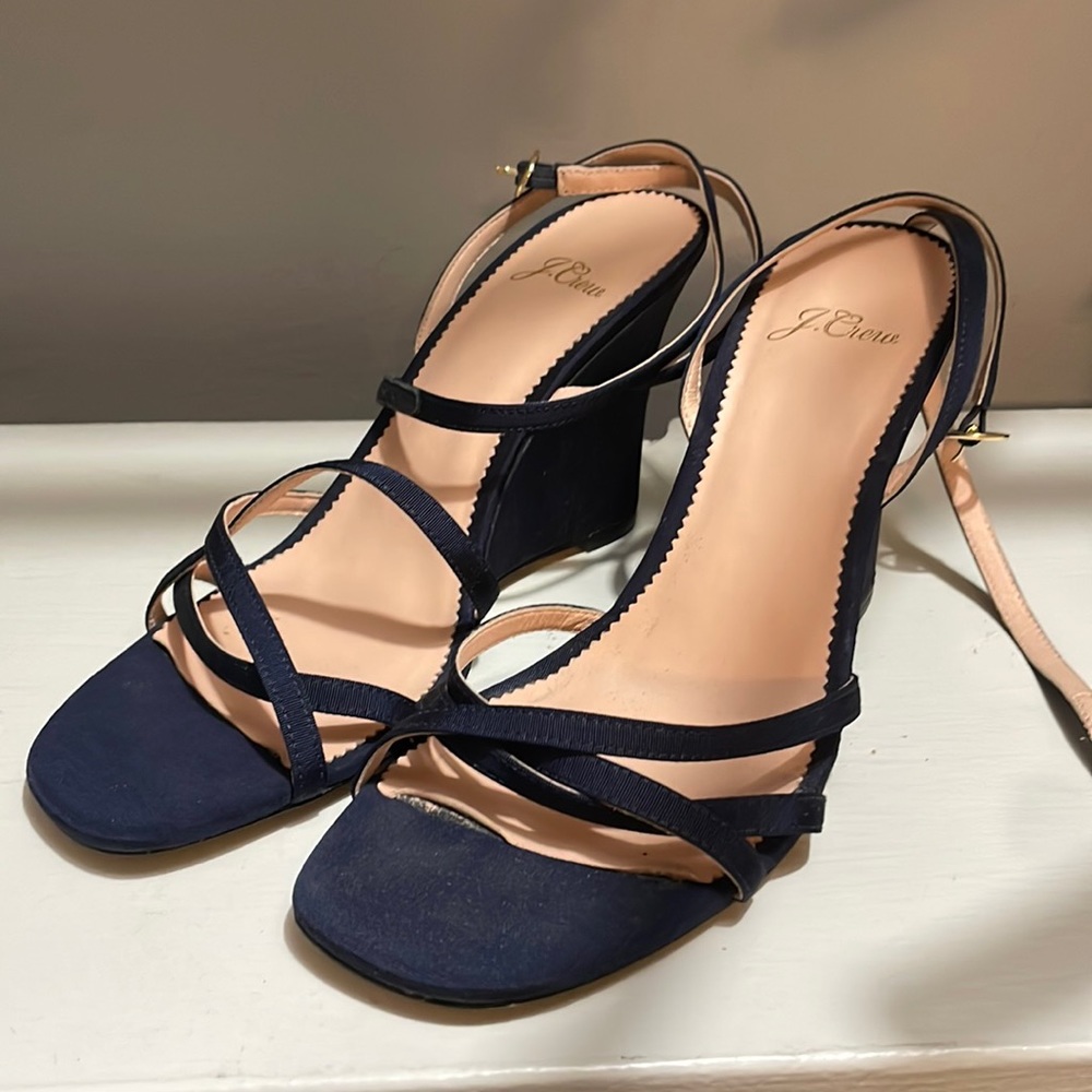 J. Crew Navy Blue wedge Heels 7.5